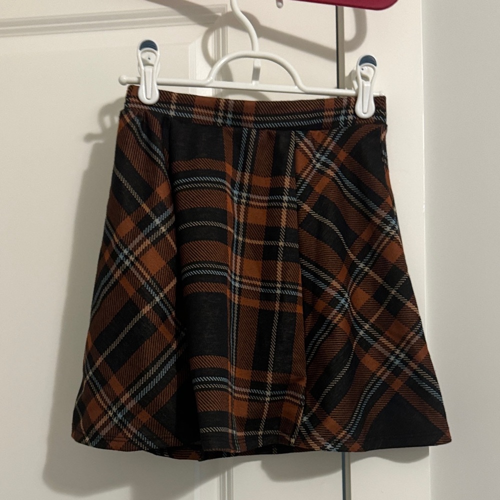 Altar'd State Black and Brown Plaid Skater Skirt